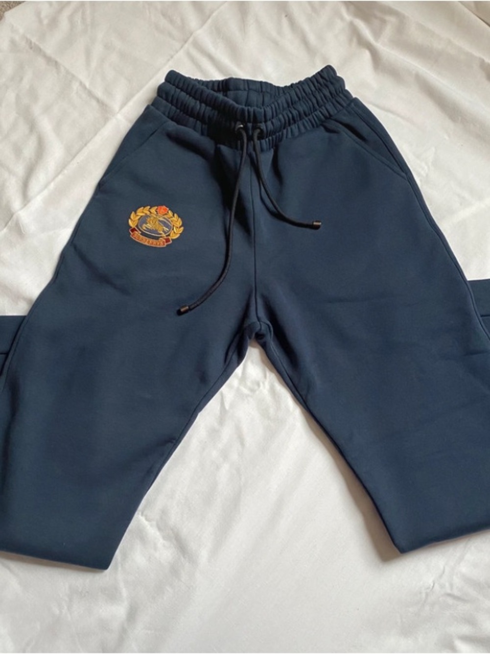 Burberry Navy Joggers with Embroidered Crest